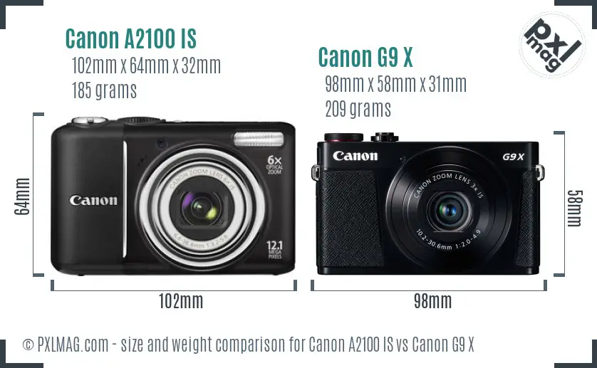 Canon A2100 IS vs Canon G9 X size comparison