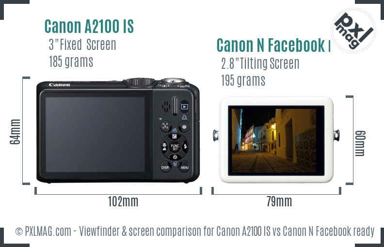 Canon A2100 IS vs Canon N Facebook ready Screen and Viewfinder comparison