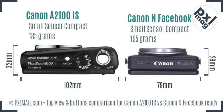 Canon A2100 IS vs Canon N Facebook ready top view buttons comparison