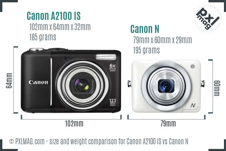 Canon A2100 IS vs Canon N size comparison
