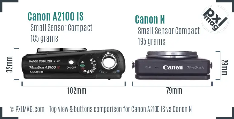 Canon A2100 IS vs Canon N top view buttons comparison