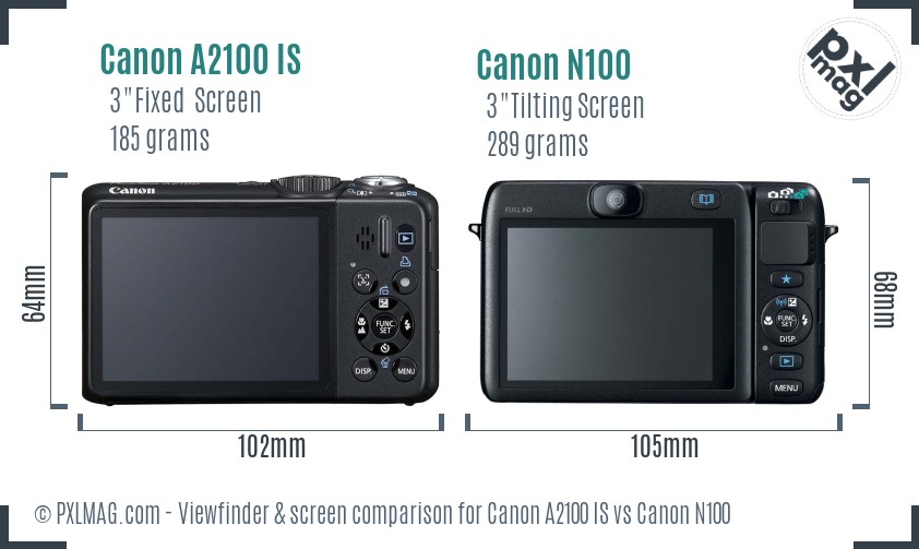 Canon A2100 IS vs Canon N100 Screen and Viewfinder comparison