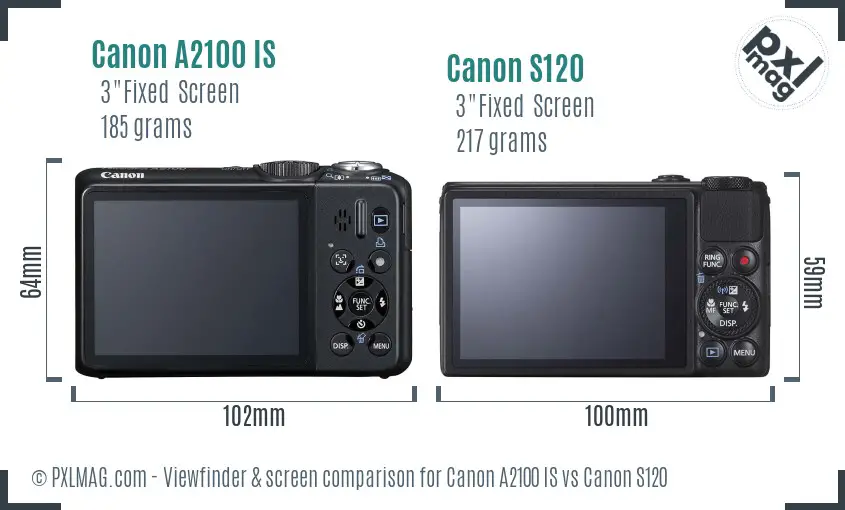 Canon A2100 IS vs Canon S120 Screen and Viewfinder comparison