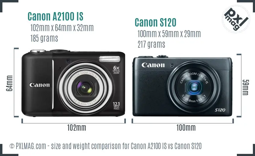 Canon A2100 IS vs Canon S120 size comparison