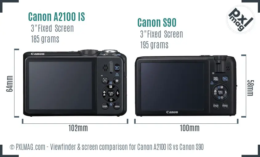 Canon A2100 IS vs Canon S90 Screen and Viewfinder comparison