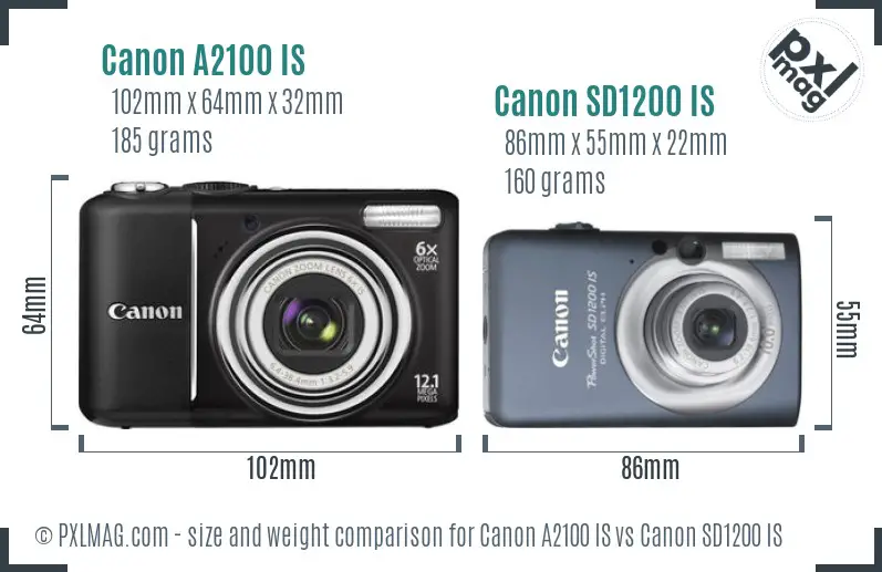 Canon A2100 IS vs Canon SD1200 IS size comparison
