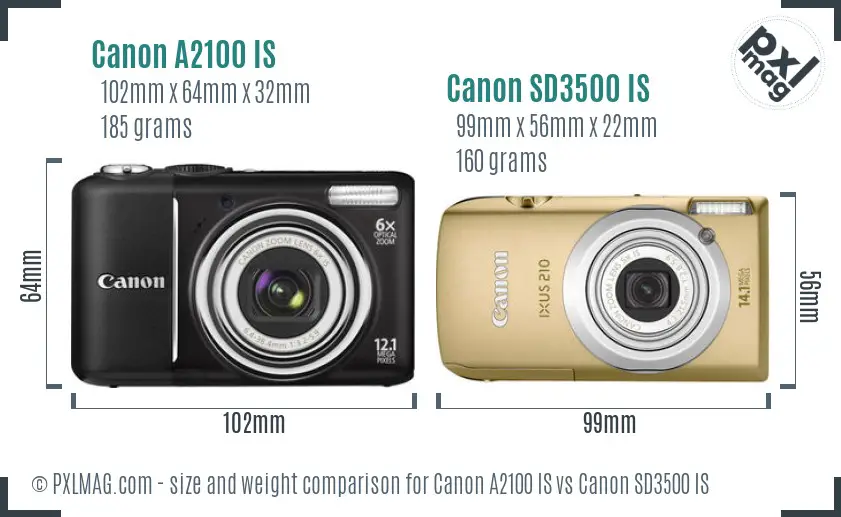 Canon A2100 IS vs Canon SD3500 IS size comparison
