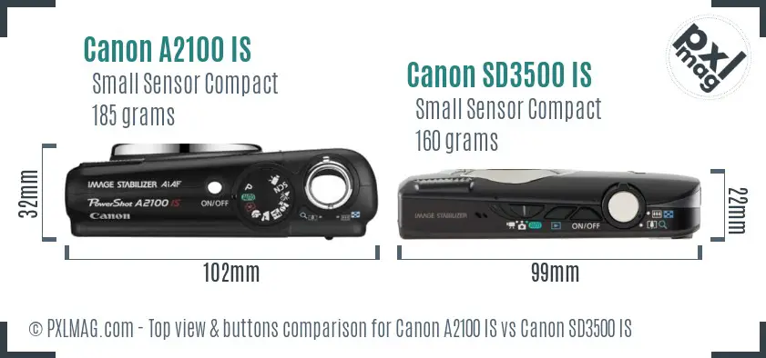 Canon A2100 IS vs Canon SD3500 IS top view buttons comparison
