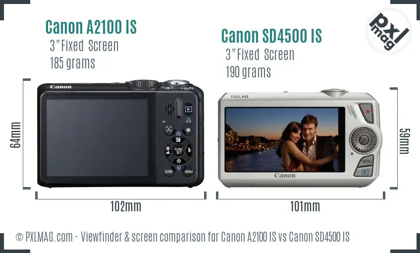 Canon A2100 IS vs Canon SD4500 IS Screen and Viewfinder comparison