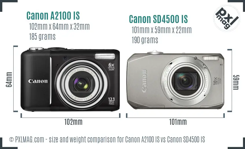 Canon A2100 IS vs Canon SD4500 IS size comparison