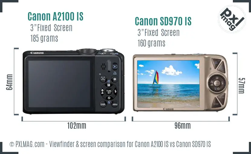 Canon A2100 IS vs Canon SD970 IS Screen and Viewfinder comparison Canon A2100 IS vs Canon SD970 IS Screen and Viewfinder comparison