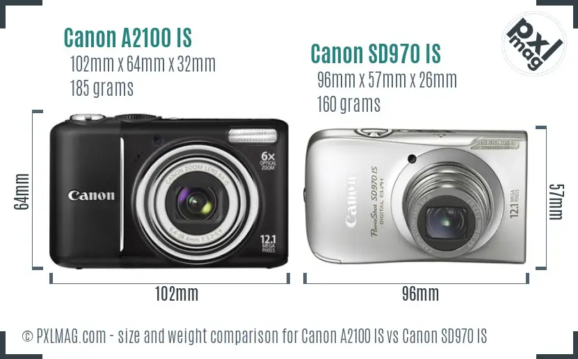 Canon A2100 IS vs Canon SD970 IS size comparison Canon A2100 IS vs Canon SD970 IS size comparison