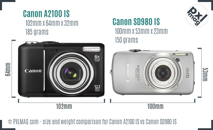 Canon A2100 IS vs Canon SD980 IS size comparison