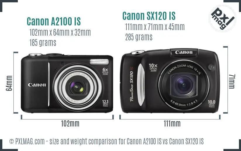 Canon A2100 IS vs Canon SX120 IS size comparison