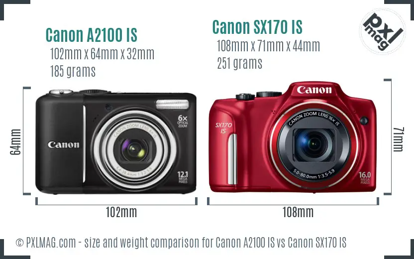 Canon A2100 IS vs Canon SX170 IS size comparison Canon A2100 IS vs Canon SX170 IS size comparison