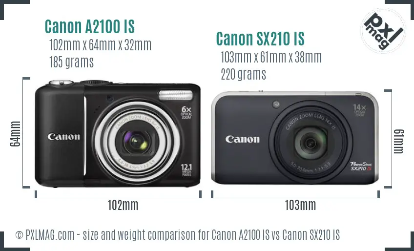 Canon A2100 IS vs Canon SX210 IS size comparison