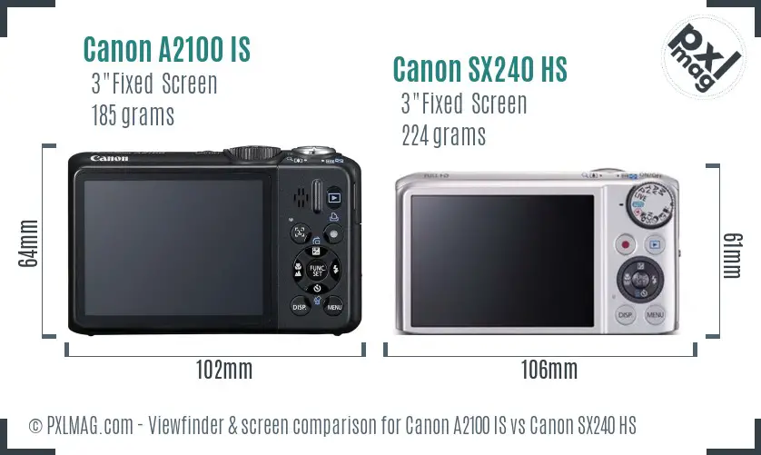 Canon A2100 IS vs Canon SX240 HS Screen and Viewfinder comparison Canon A2100 IS vs Canon SX240 HS Screen and Viewfinder comparison