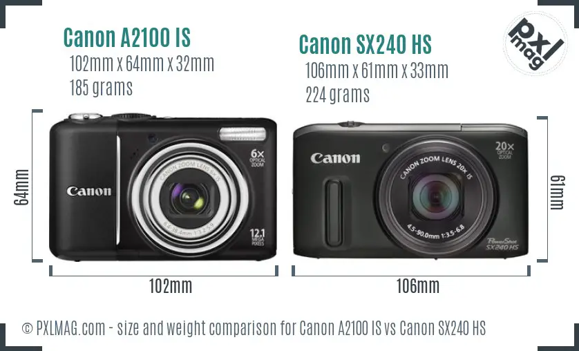 Canon A2100 IS vs Canon SX240 HS size comparison Canon A2100 IS vs Canon SX240 HS size comparison