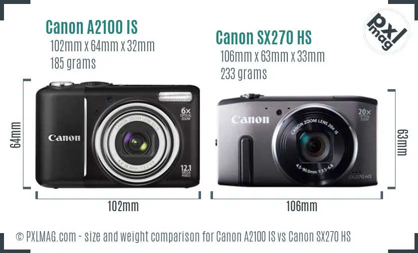Canon A2100 IS vs Canon SX270 HS size comparison