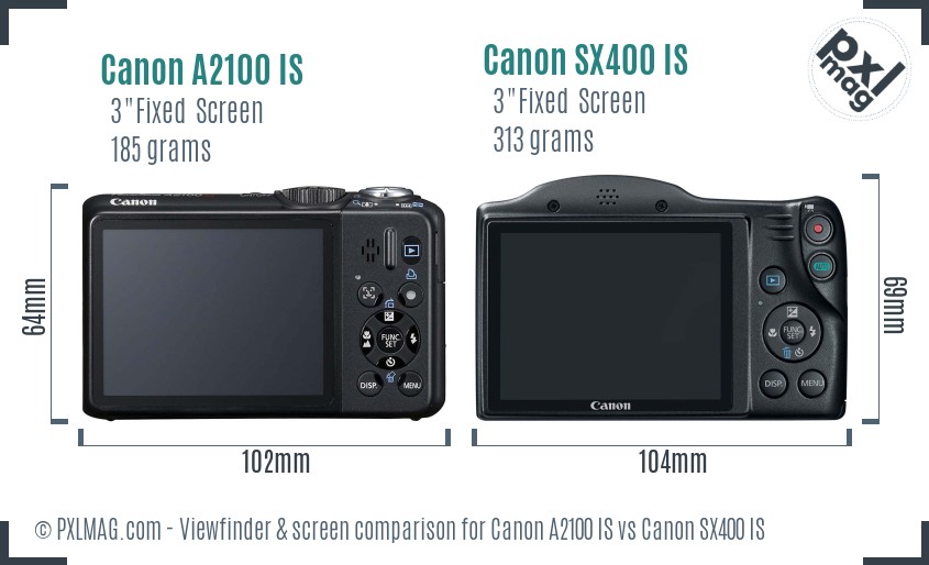 Canon A2100 IS vs Canon SX400 IS Screen and Viewfinder comparison