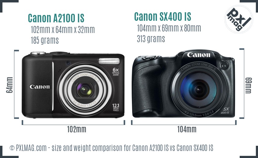 Canon A2100 IS vs Canon SX400 IS size comparison
