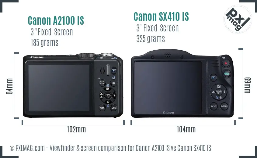 Canon A2100 IS vs Canon SX410 IS Screen and Viewfinder comparison