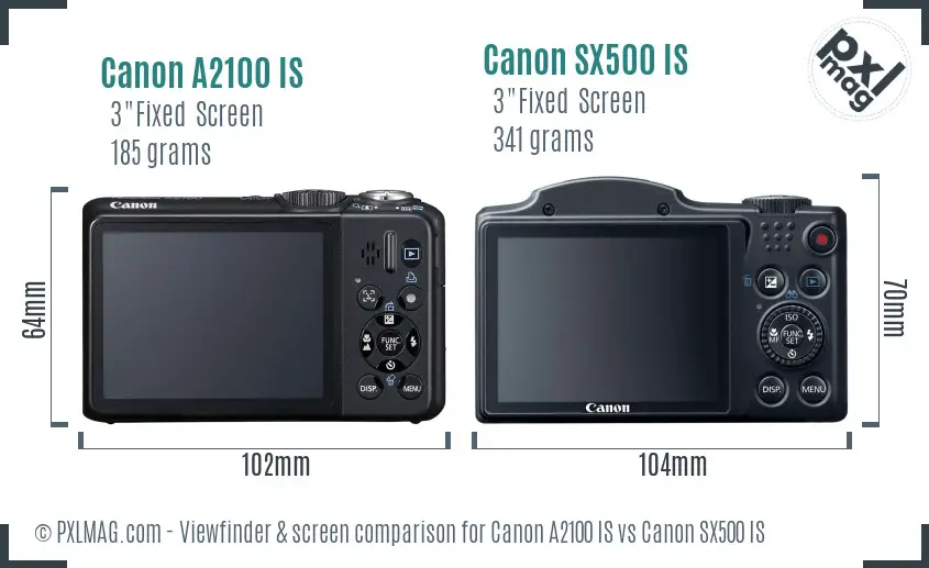 Canon A2100 IS vs Canon SX500 IS Screen and Viewfinder comparison