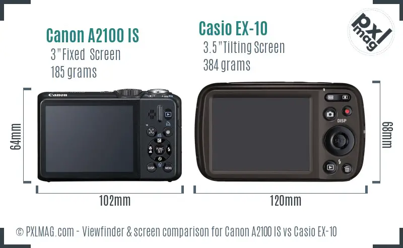 Canon A2100 IS vs Casio EX-10 Screen and Viewfinder comparison