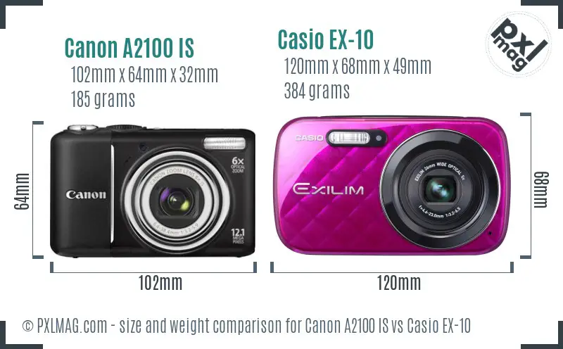 Canon A2100 IS vs Casio EX-10 size comparison