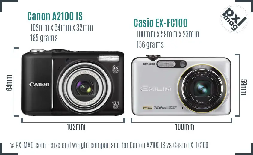 Canon A2100 IS vs Casio EX-FC100 size comparison