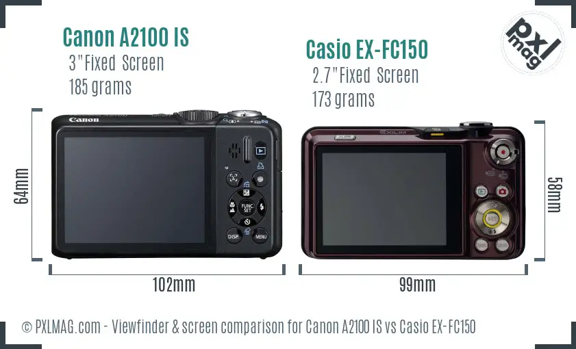 Canon A2100 IS vs Casio EX-FC150 Screen and Viewfinder comparison