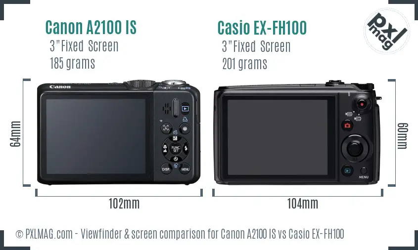 Canon A2100 IS vs Casio EX-FH100 Screen and Viewfinder comparison Canon A2100 IS vs Casio EX-FH100 Screen and Viewfinder comparison
