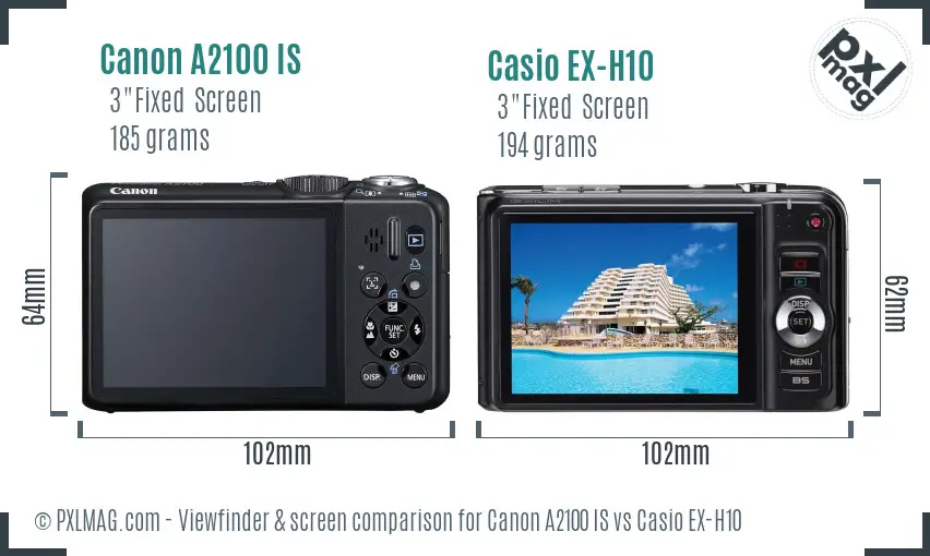 Canon A2100 IS vs Casio EX-H10 Screen and Viewfinder comparison Canon A2100 IS vs Casio EX-H10 Screen and Viewfinder comparison