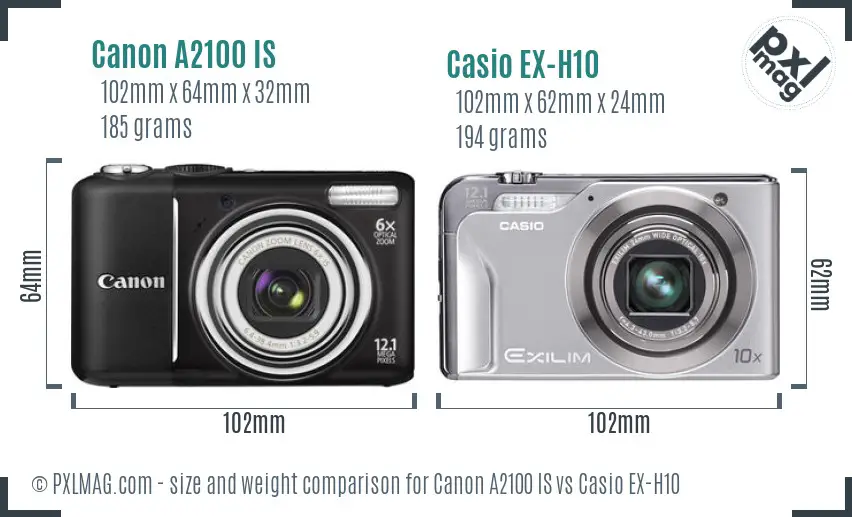 Canon A2100 IS vs Casio EX-H10 size comparison Canon A2100 IS vs Casio EX-H10 size comparison