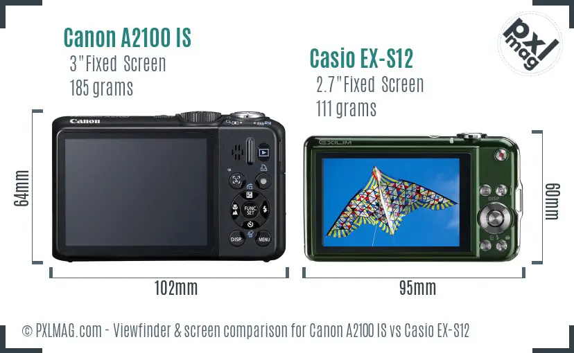 Canon A2100 IS vs Casio EX-S12 Screen and Viewfinder comparison