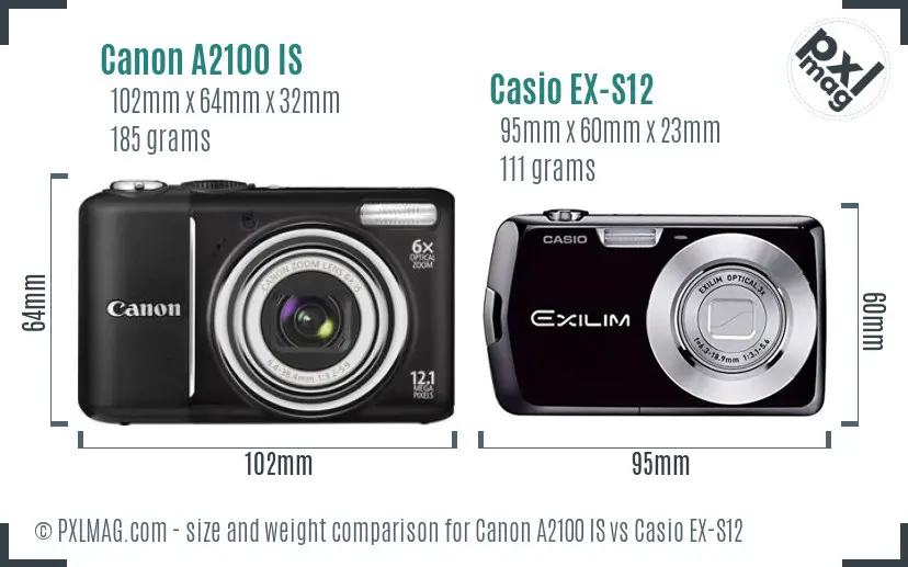 Canon A2100 IS vs Casio EX-S12 size comparison