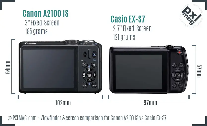Canon A2100 IS vs Casio EX-S7 Screen and Viewfinder comparison