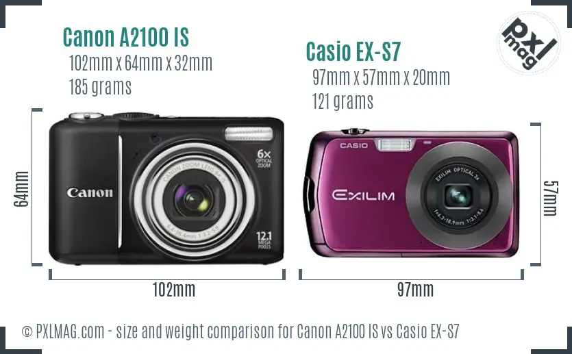 Canon A2100 IS vs Casio EX-S7 size comparison