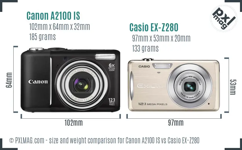 Canon A2100 IS vs Casio EX-Z280 size comparison