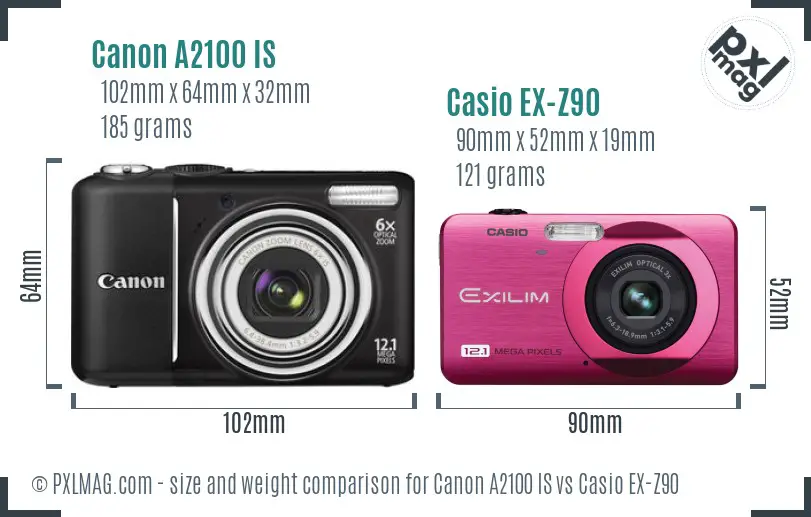 Canon A2100 IS vs Casio EX-Z90 size comparison