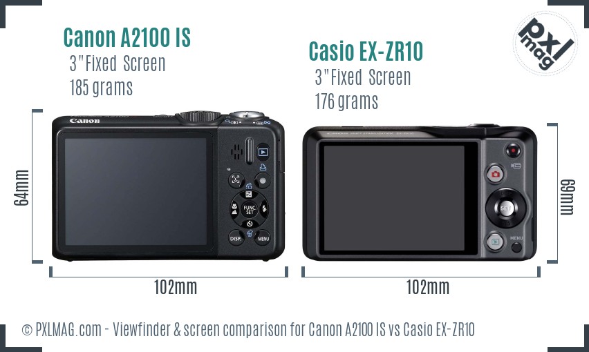 Canon A2100 IS vs Casio EX-ZR10 Screen and Viewfinder comparison