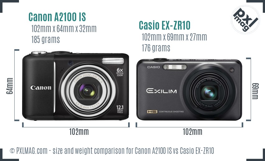 Canon A2100 IS vs Casio EX-ZR10 size comparison Canon A2100 IS vs Casio EX-ZR10 size comparison