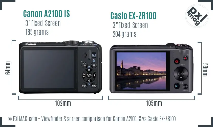 Canon A2100 IS vs Casio EX-ZR100 Screen and Viewfinder comparison Canon A2100 IS vs Casio EX-ZR100 Screen and Viewfinder comparison