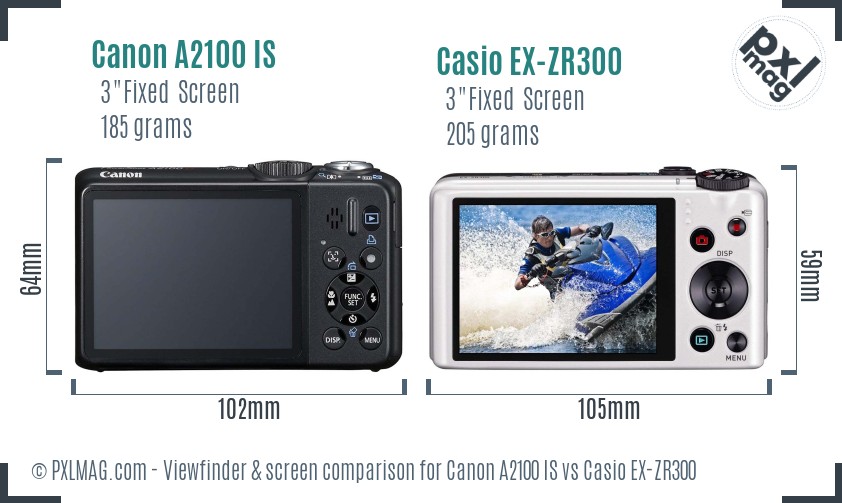 Canon A2100 IS vs Casio EX-ZR300 Screen and Viewfinder comparison