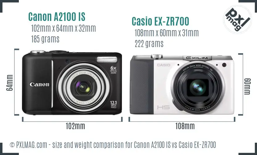 Canon A2100 IS vs Casio EX-ZR700 size comparison