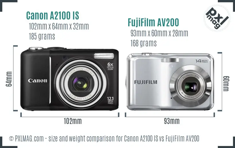 Canon A2100 IS vs FujiFilm AV200 size comparison