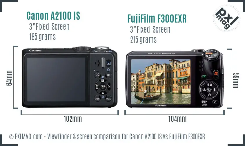 Canon A2100 IS vs FujiFilm F300EXR Screen and Viewfinder comparison