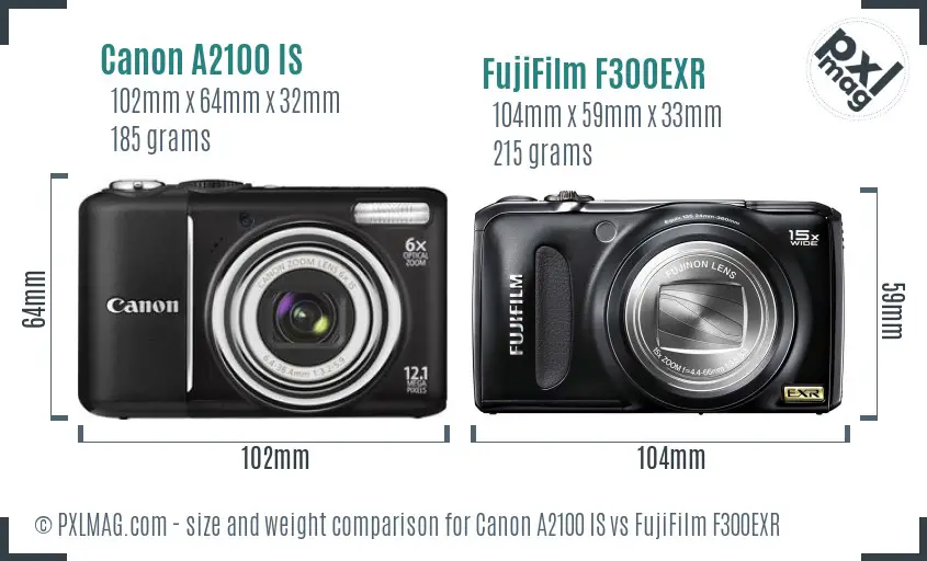 Canon A2100 IS vs FujiFilm F300EXR size comparison