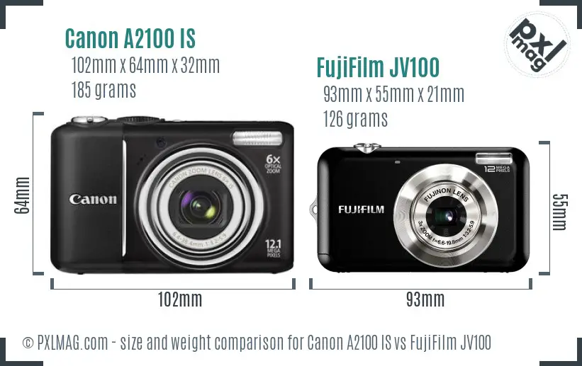 Canon A2100 IS vs FujiFilm JV100 size comparison Canon A2100 IS vs FujiFilm JV100 size comparison
