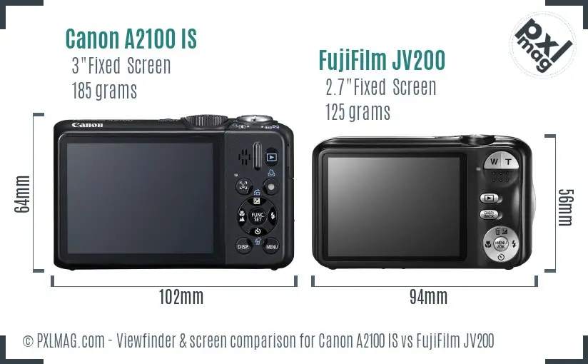 Canon A2100 IS vs FujiFilm JV200 Screen and Viewfinder comparison